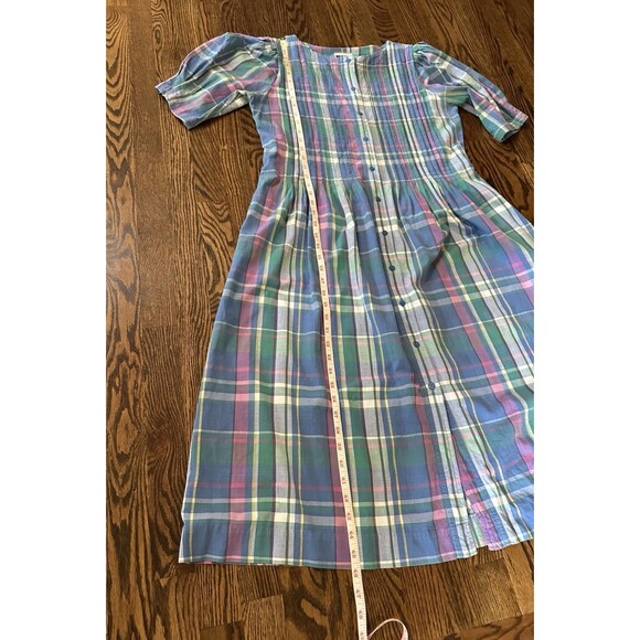 Vintage Matti Sport Pastel Plaid Cottage core PinTuck Midi 100% Cotton Dress‎ 10 - Picture 11 of 12